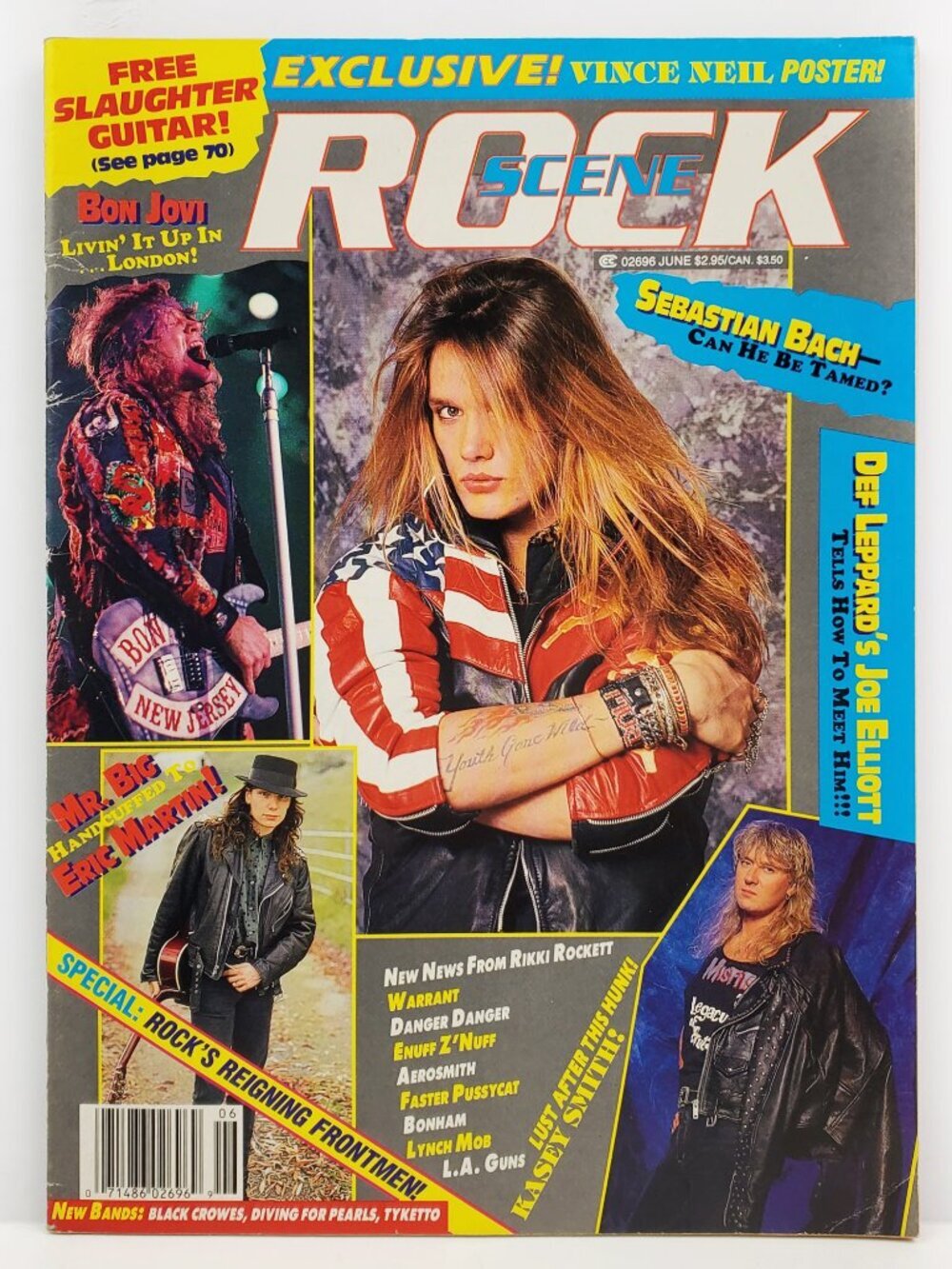 Rock Scene Magazine Vintage June 1990 Sebastian Bach Bon Jovi, Vince Neil Poster
